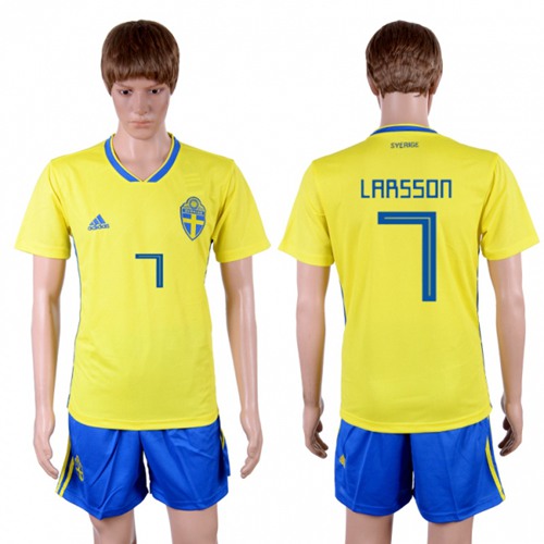 Sweden #7 Larsson Home Soccer Country Jersey